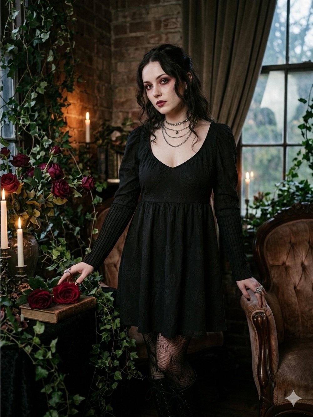 Forever 21 Black Long-Sleeve Gothic Mini Dress